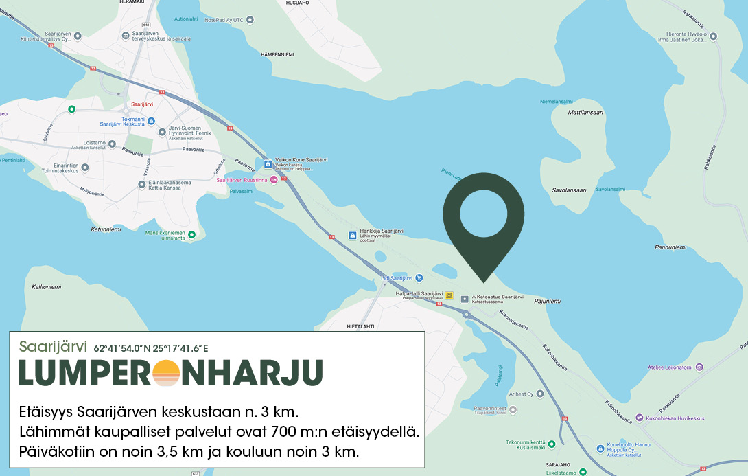 Lumperonharjun tonttien sijainti Saarijärvellä